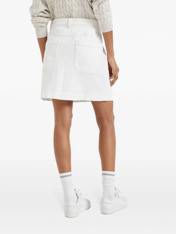 BRUNELLO CUCINELLI WOMEN'S WHITE COTTON STRAIGHT SKIRT