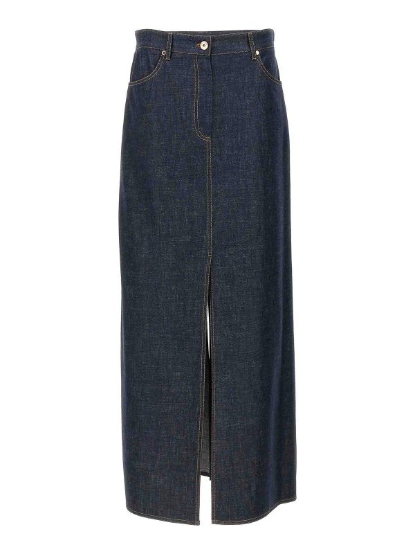 BRUNELLO CUCINELLI WOMEN'S DARK DENIM MIDI SKIRT WITH SLIT