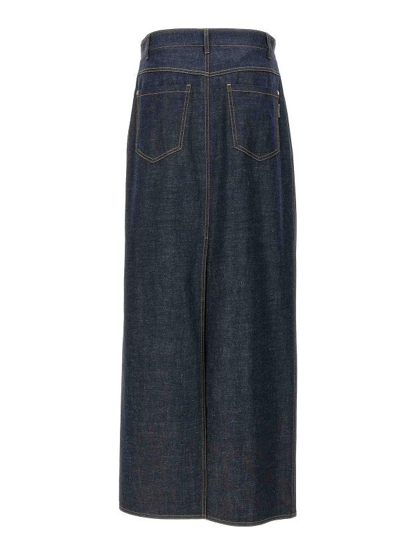 BRUNELLO CUCINELLI WOMEN'S DARK DENIM MIDI SKIRT WITH SLIT