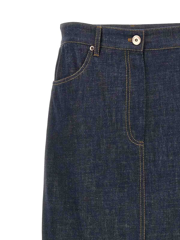 BRUNELLO CUCINELLI WOMEN'S DARK DENIM MIDI SKIRT WITH SLIT