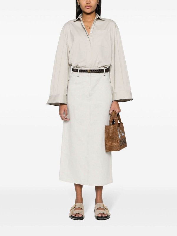BRUNELLO CUCINELLI WOMEN'S OFF WHITE LINEN BLEND SKIRT