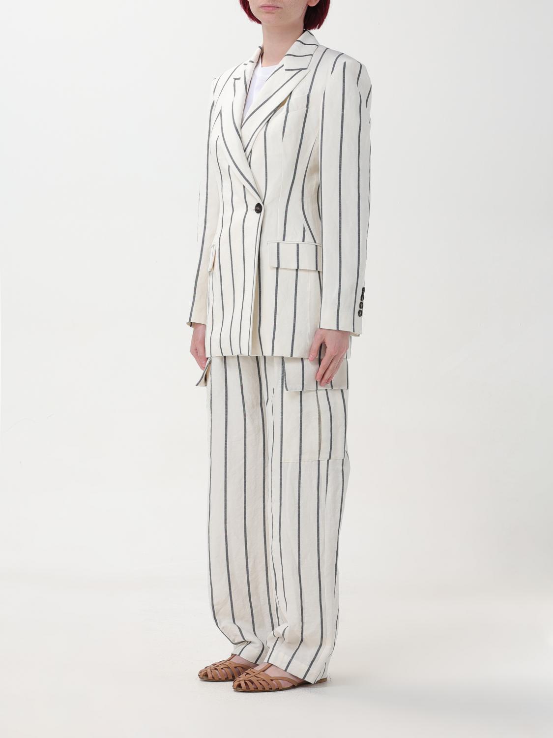 BRUNELLO CUCINELLI WOMEN'S PANAMA STRIPED LINEN COTTON BLAZER