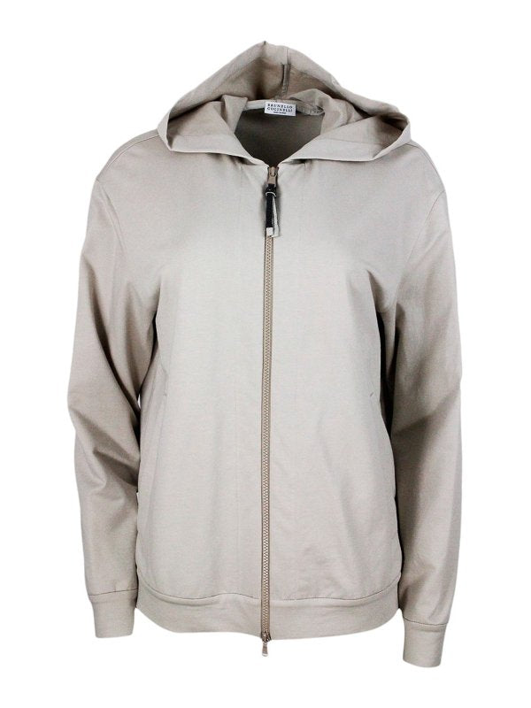 BRUNELLO CUCINELLI WOMEN'S LIGHT BEIGE ZIP HOODIE