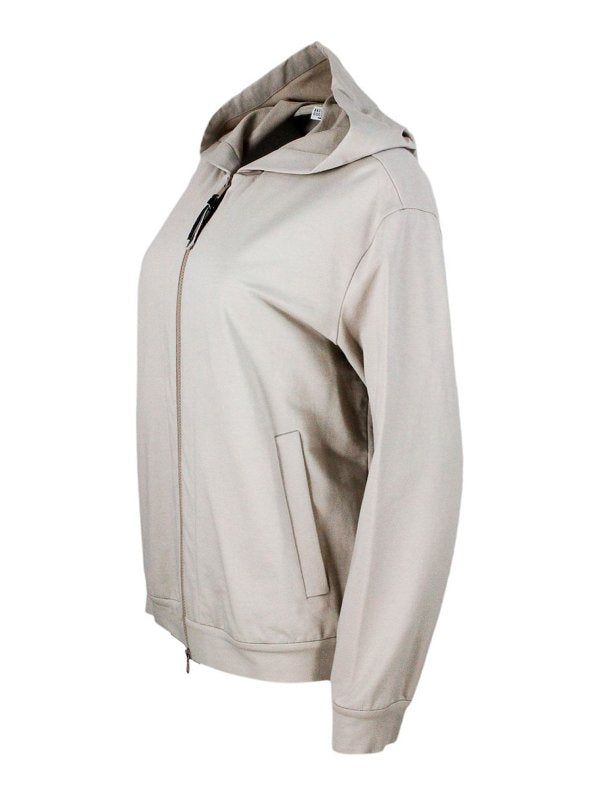 BRUNELLO CUCINELLI WOMEN'S LIGHT BEIGE ZIP HOODIE