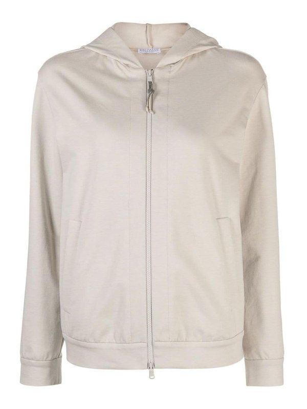 BRUNELLO CUCINELLI WOMEN'S LIGHT BEIGE COTTON ZIP HOODIE