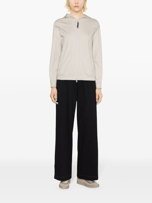 BRUNELLO CUCINELLI WOMEN'S LIGHT BEIGE COTTON ZIP HOODIE