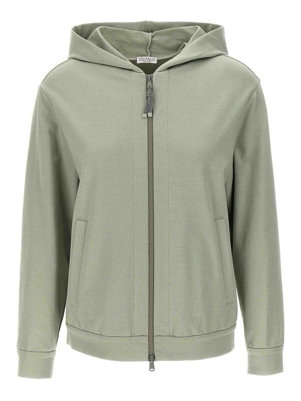 BRUNELLO CUCINELLI WOMEN'S LIGHT GREEN ZIP HOODIE
