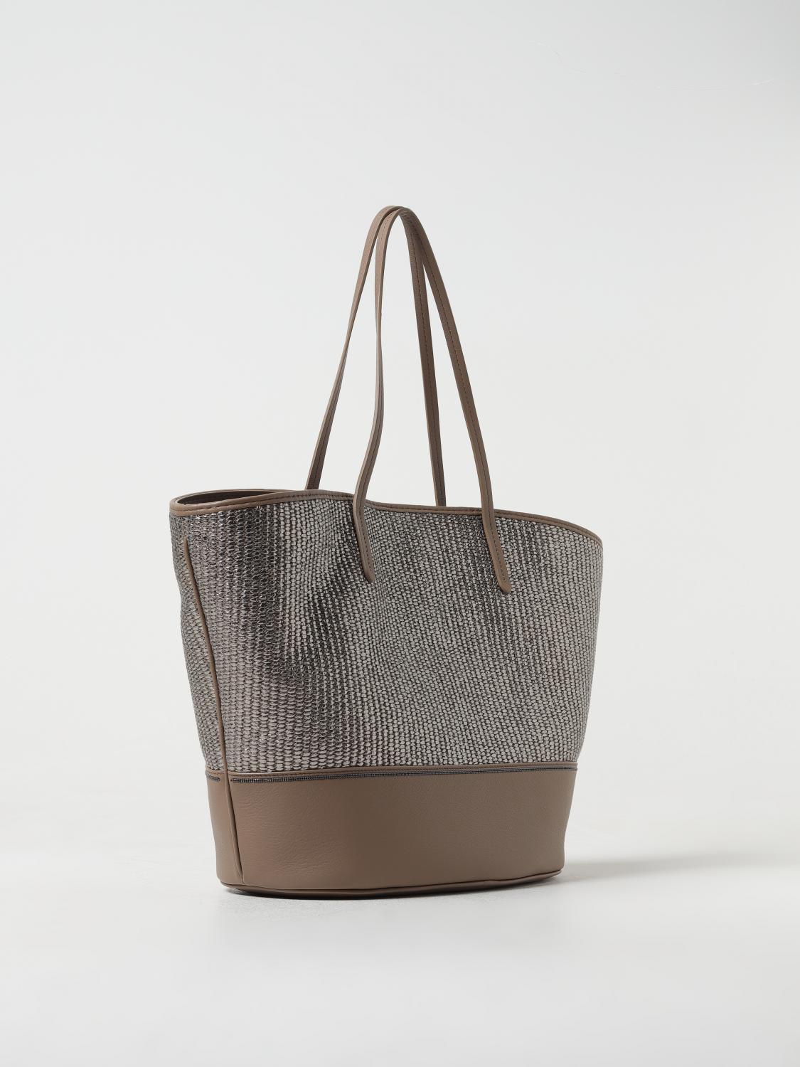 BRUNELLO CUCINELLI WOMEN'S TAUPE WOVEN LEATHER TOTE