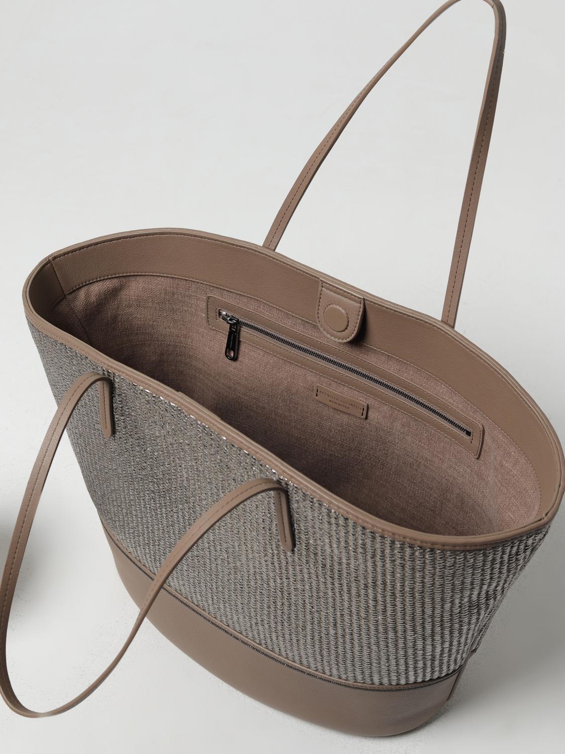 BRUNELLO CUCINELLI WOMEN'S TAUPE WOVEN LEATHER TOTE
