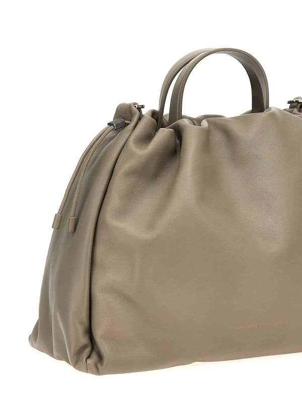 BRUNELLO CUCINELLI WOMEN'S TAUPE LEATHER DRAWSTRING BAG
