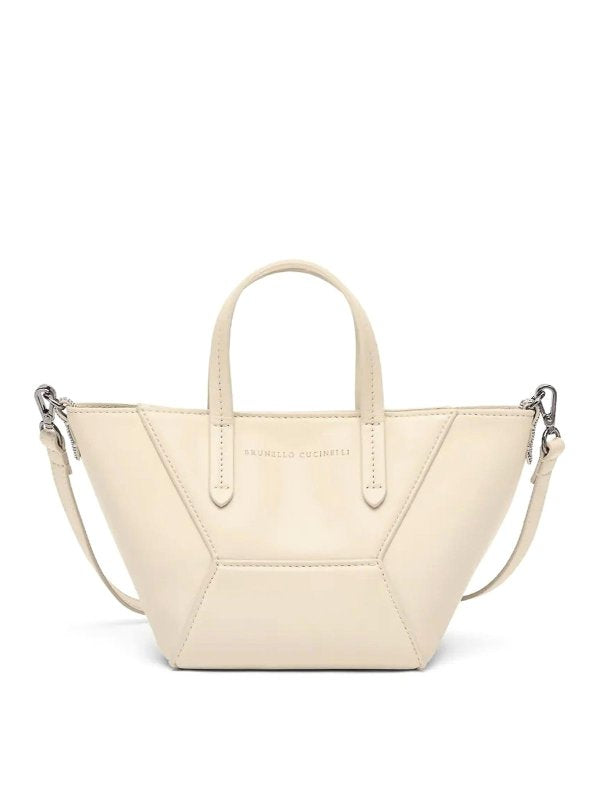 BRUNELLO CUCINELLI WOMEN'S AVORIO LEATHER TRAPEZE TOTE BAG