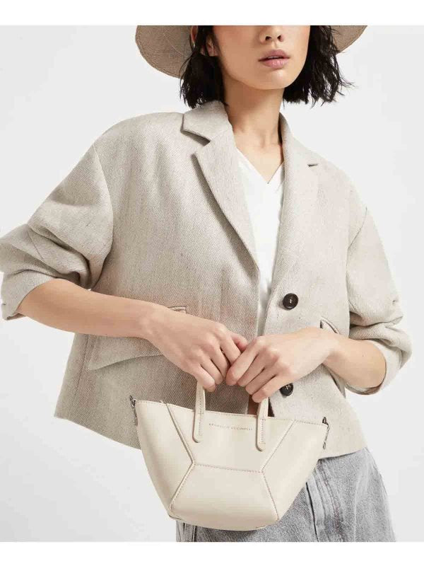 BRUNELLO CUCINELLI WOMEN'S AVORIO LEATHER TRAPEZE TOTE BAG