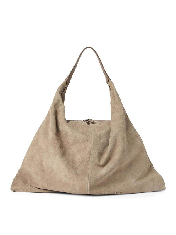 BRUNELLO CUCINELLI WOMEN'S BEIGE SUEDE SLOUCHY BAG