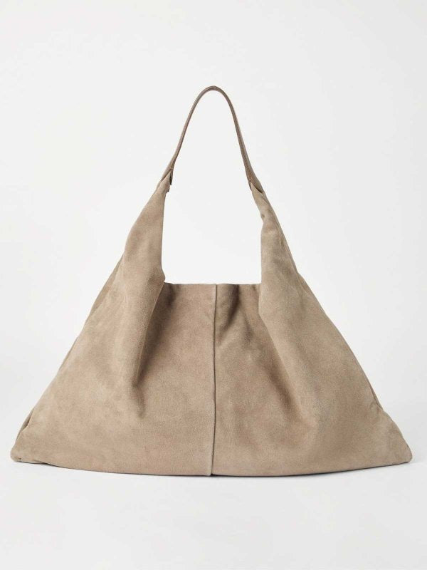 BRUNELLO CUCINELLI WOMEN'S BEIGE SUEDE SLOUCHY BAG