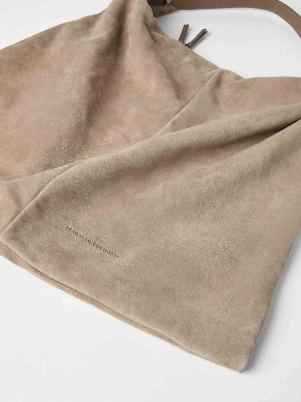 BRUNELLO CUCINELLI WOMEN'S BEIGE SUEDE SLOUCHY BAG