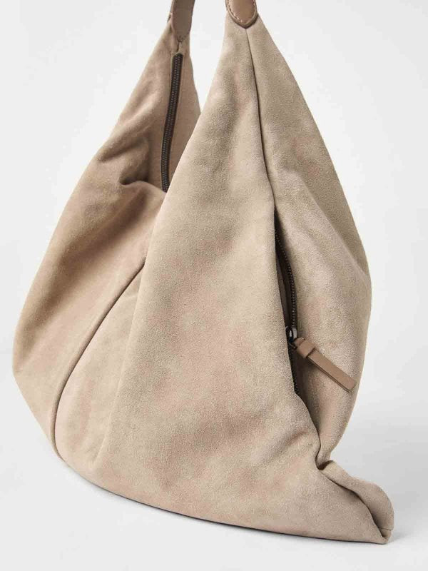 BRUNELLO CUCINELLI WOMEN'S BEIGE SUEDE SLOUCHY BAG