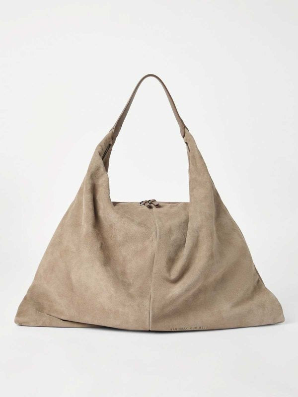 BRUNELLO CUCINELLI WOMEN'S BEIGE SUEDE SLOUCHY BAG