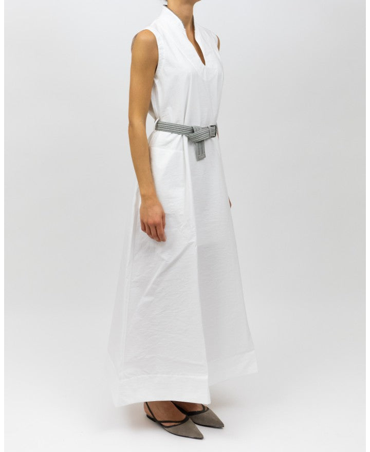 BRUNELLO CUCINELLI WOMEN'S WHITE SLEEVELESS BELTED DRESS