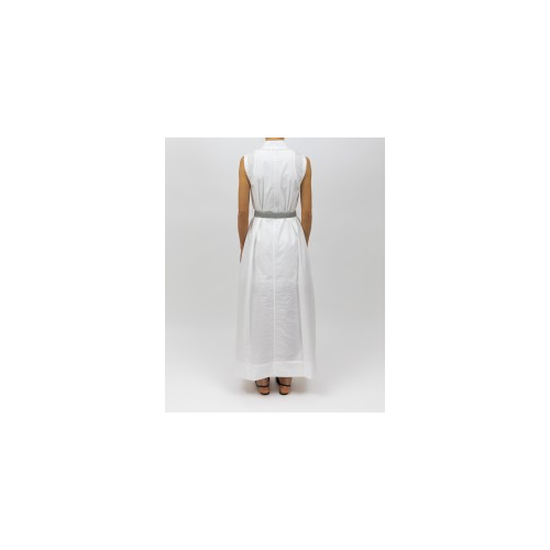 BRUNELLO CUCINELLI WOMEN'S WHITE SLEEVELESS BELTED DRESS