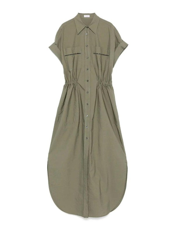 BRUNELLO CUCINELLI WOMEN'S OLIVE COTTON SHIRT DRESS