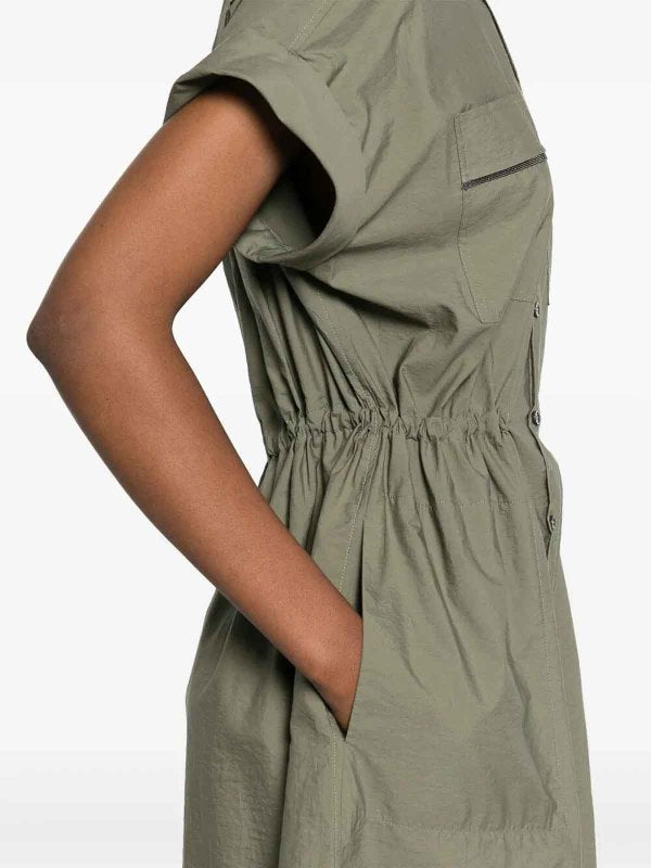BRUNELLO CUCINELLI WOMEN'S OLIVE COTTON SHIRT DRESS