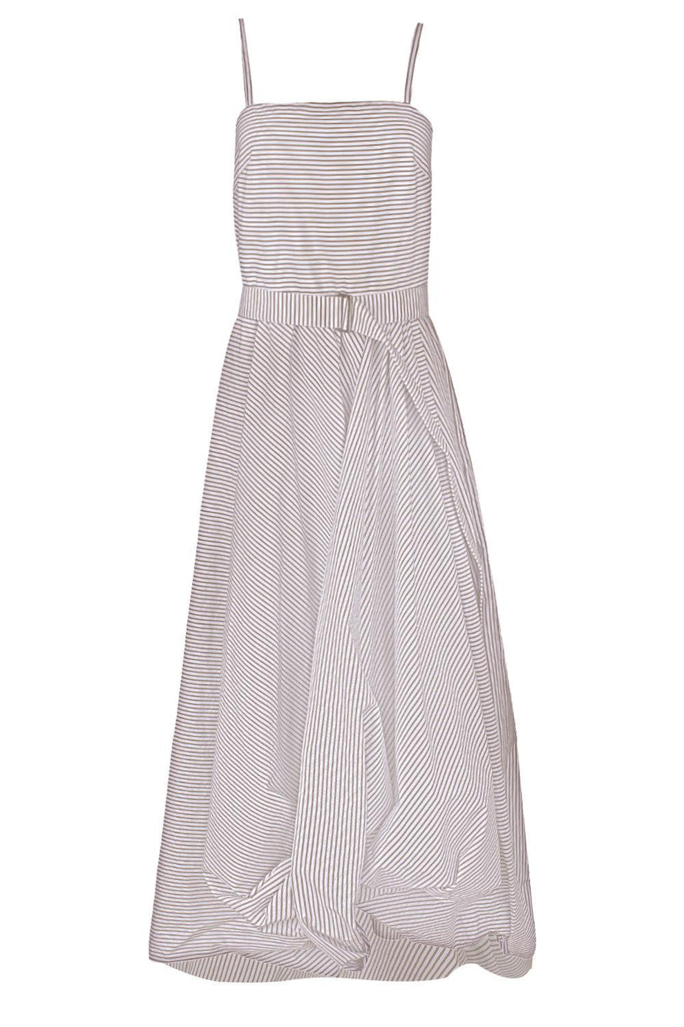 BRUNELLO CUCINELLI WOMEN'S WHITE STRIPED BELTED DRESS