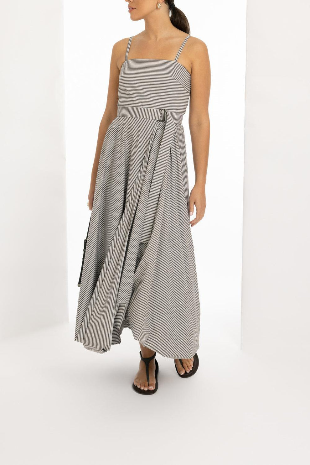 BRUNELLO CUCINELLI WOMEN'S WHITE STRIPED BELTED DRESS