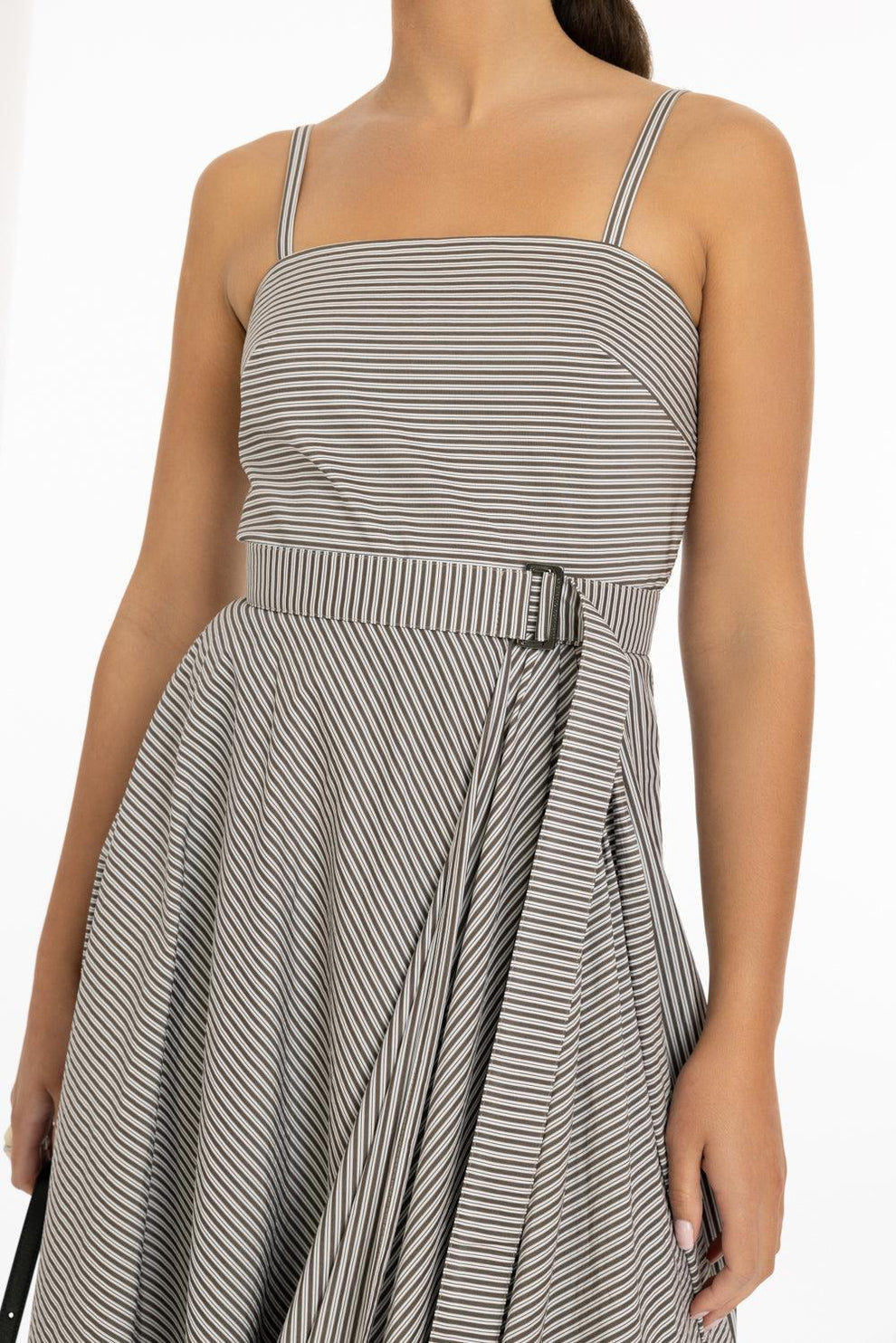 BRUNELLO CUCINELLI WOMEN'S WHITE STRIPED BELTED DRESS