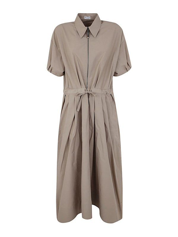 BRUNELLO CUCINELLI WOMEN'S BEIGE SHIRT WAIST TIE DRESS