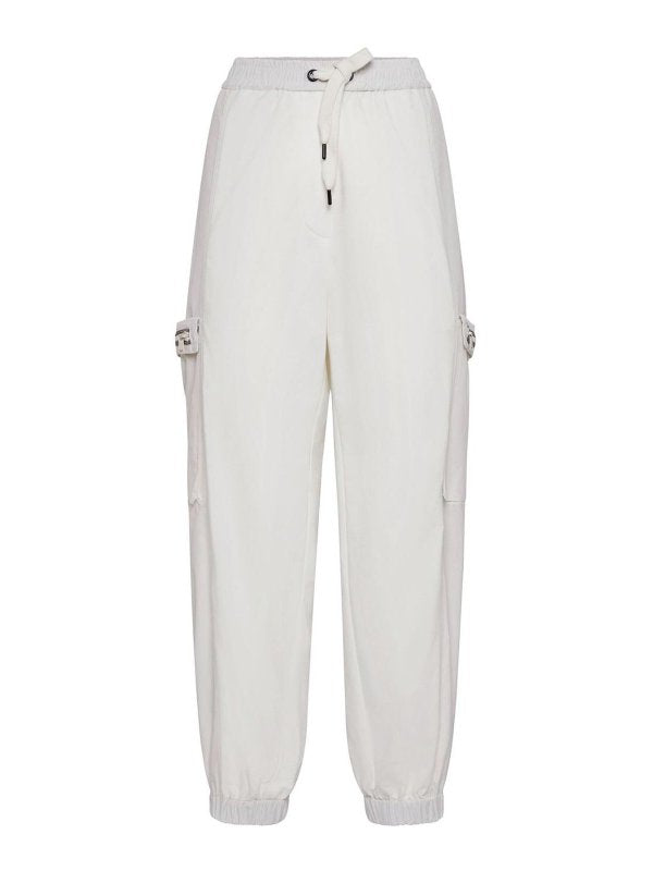 BRUNELLO CUCINELLI WOMEN'S OFF WHITE RELAXED COTTON TROUSERS