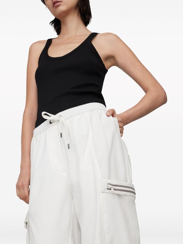 BRUNELLO CUCINELLI WOMEN'S OFF WHITE RELAXED COTTON TROUSERS
