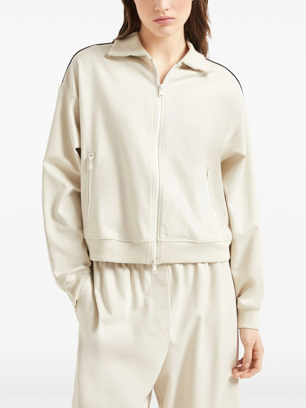 BRUNELLO CUCINELLI WOMEN'S OFF WHITE ZIP JACKET