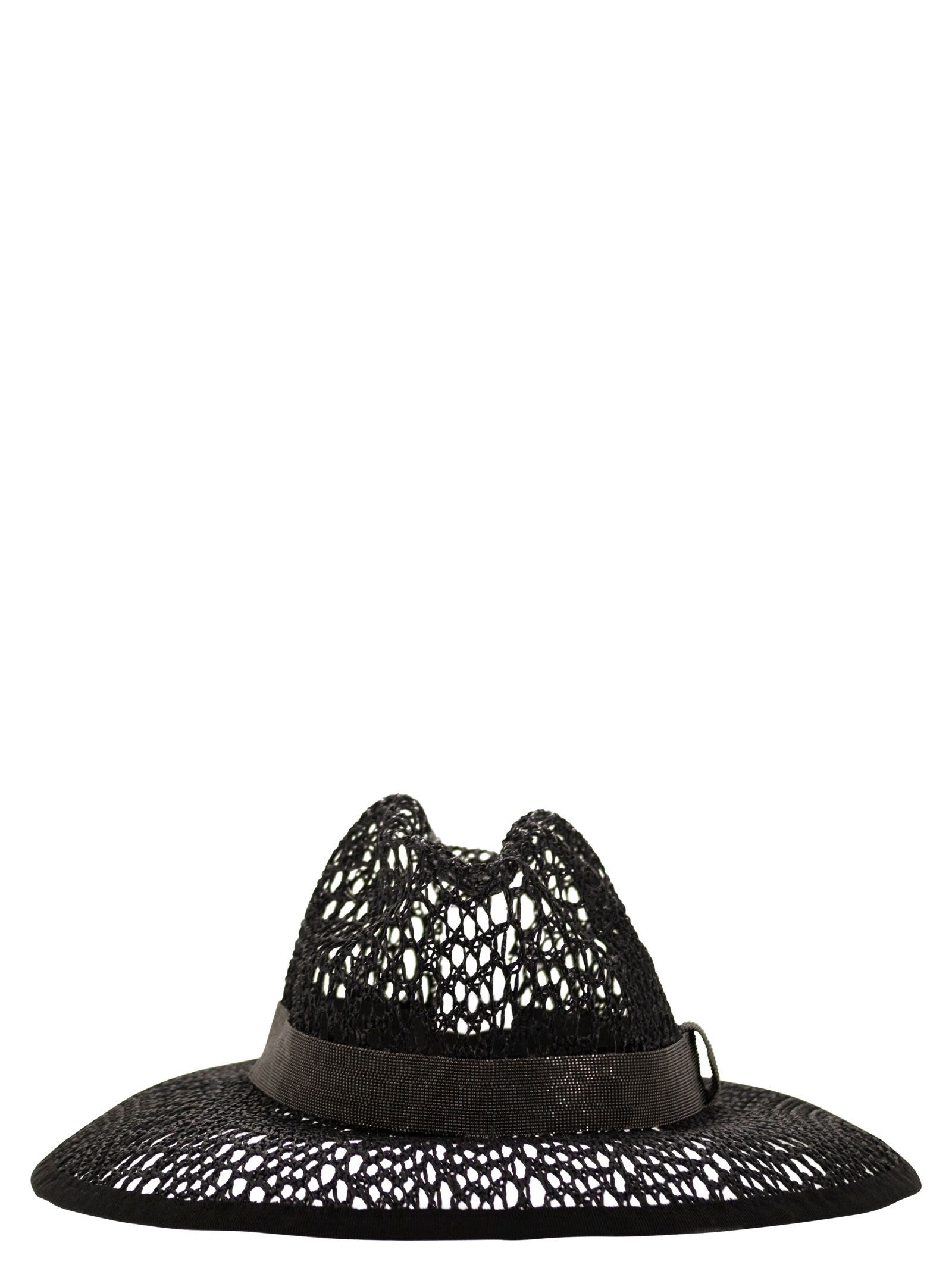 BRUNELLO CUCINELLI WOMEN'S BLACK OPENWORK WOVEN HAT