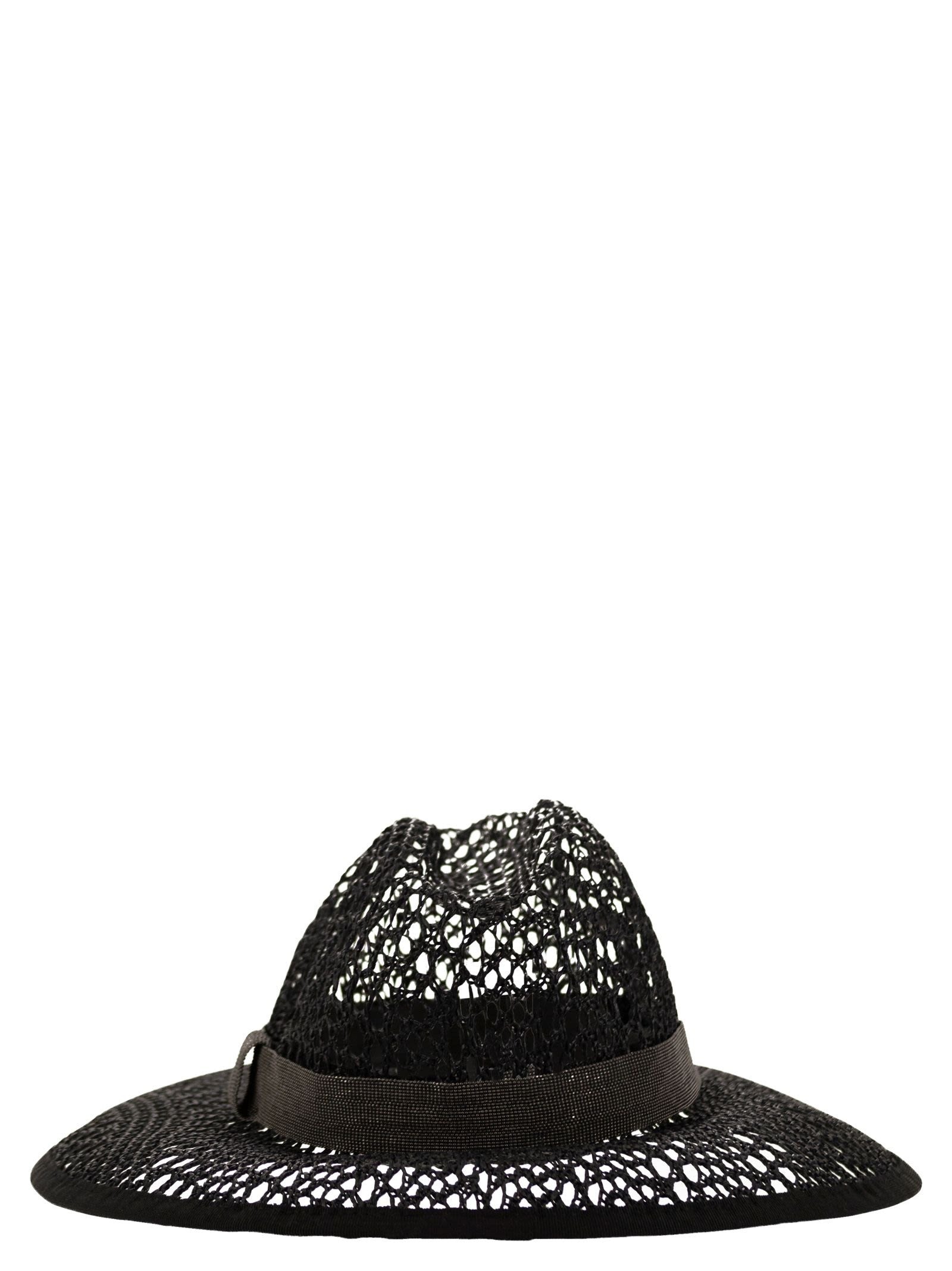 BRUNELLO CUCINELLI WOMEN'S BLACK OPENWORK WOVEN HAT