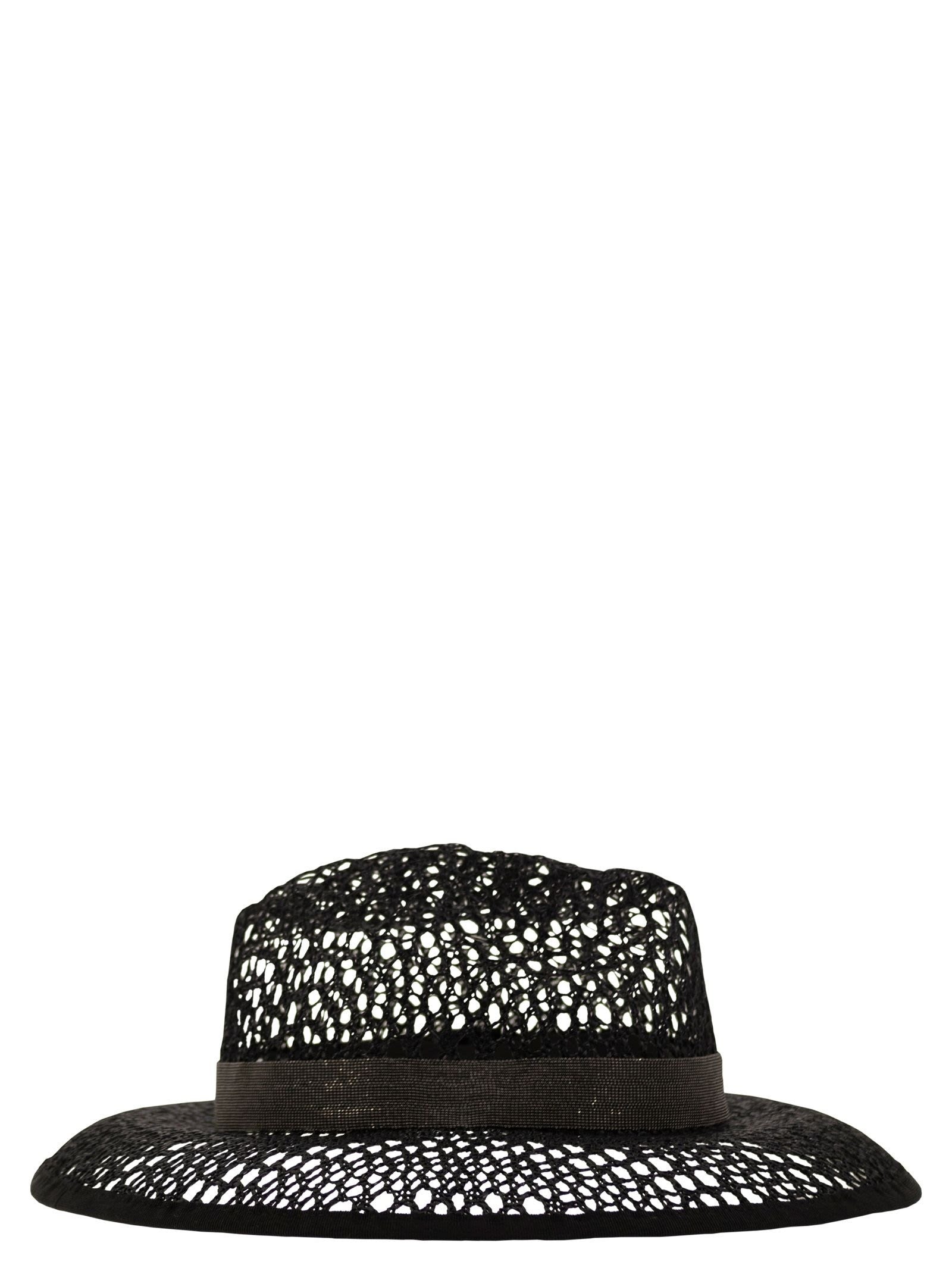 BRUNELLO CUCINELLI WOMEN'S BLACK OPENWORK WOVEN HAT