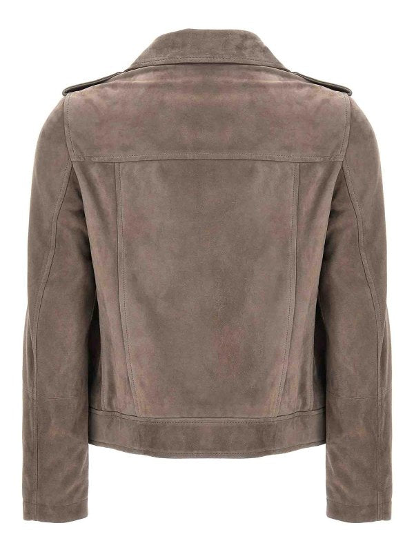 BRUNELLO CUCINELLI WOMEN'S TAUPE SUEDE BIKER JACKET