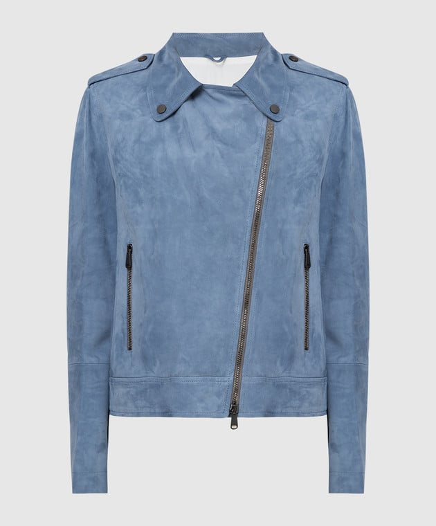 BRUNELLO CUCINELLI WOMEN'S LIGHT BLUE LEATHER BIKER JACKET