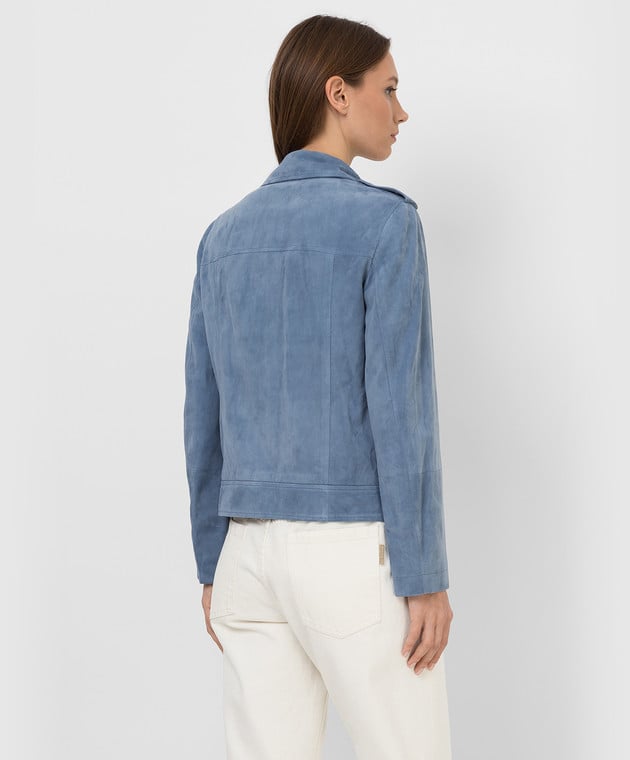 BRUNELLO CUCINELLI WOMEN'S LIGHT BLUE LEATHER BIKER JACKET