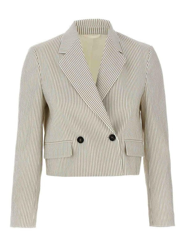 BRUNELLO CUCINELLI WOMEN'S IVORY STRIPED CROPPED JACKET