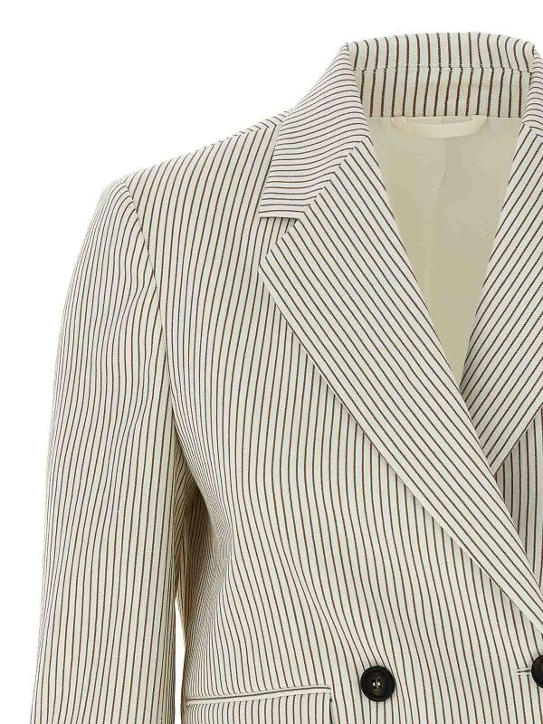 BRUNELLO CUCINELLI WOMEN'S IVORY STRIPED CROPPED JACKET