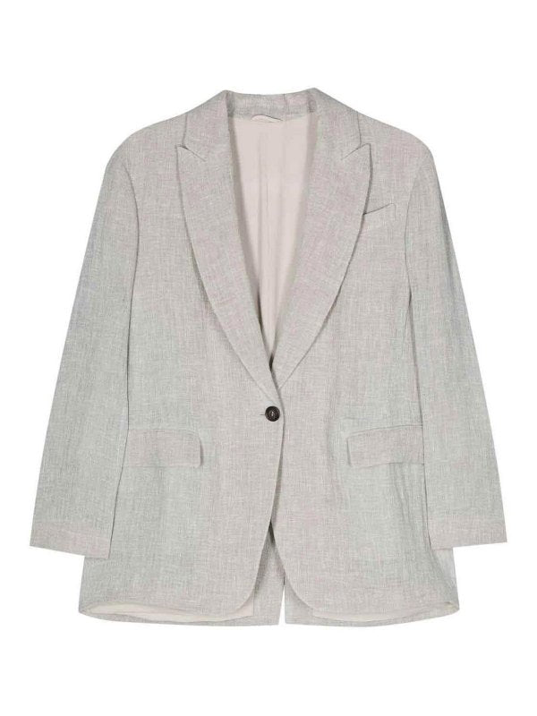 BRUNELLO CUCINELLI WOMEN'S LIGHT GREY LINEN BLAZER