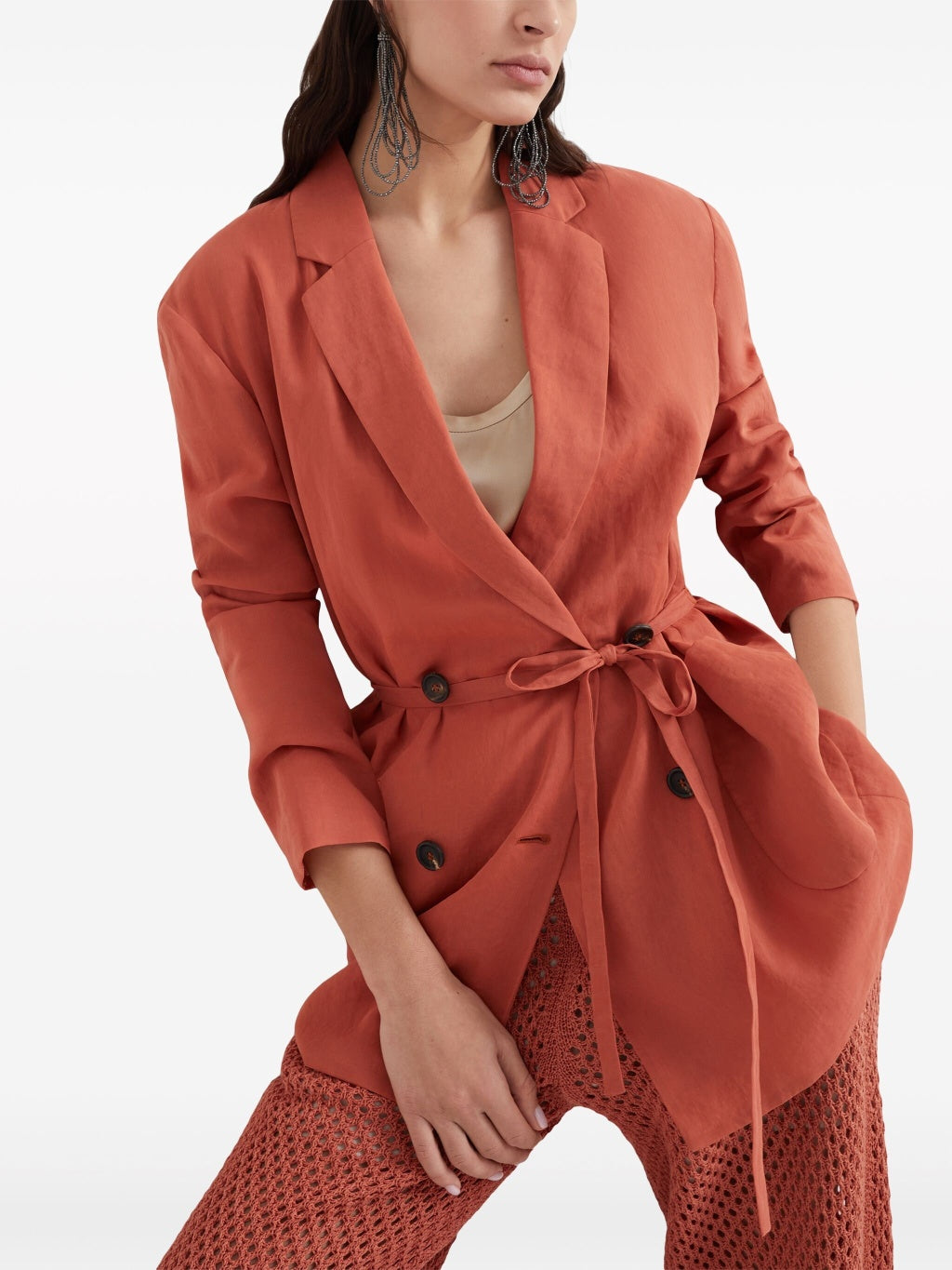BRUNELLO CUCINELLI WOMEN'S RUST RELAXED COTTON JACKET