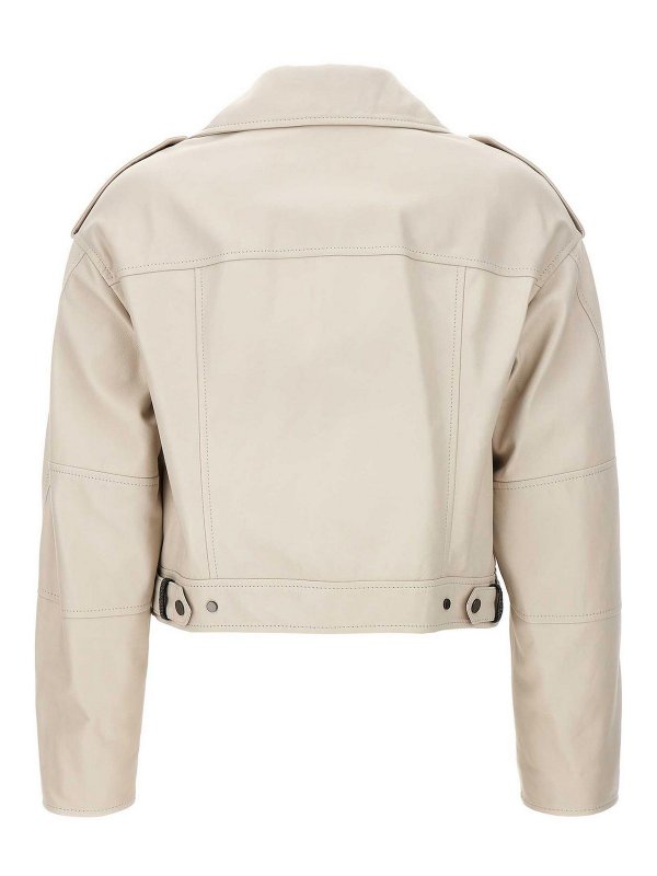 BRUNELLO CUCINELLI WOMEN'S OFF WHITE LEATHER CROPPED JACKET