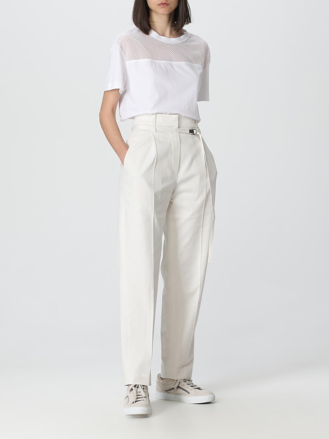 BRUNELLO CUCINELLI WOMEN'S OFF WHITE TAPERED COTTON TROUSERS