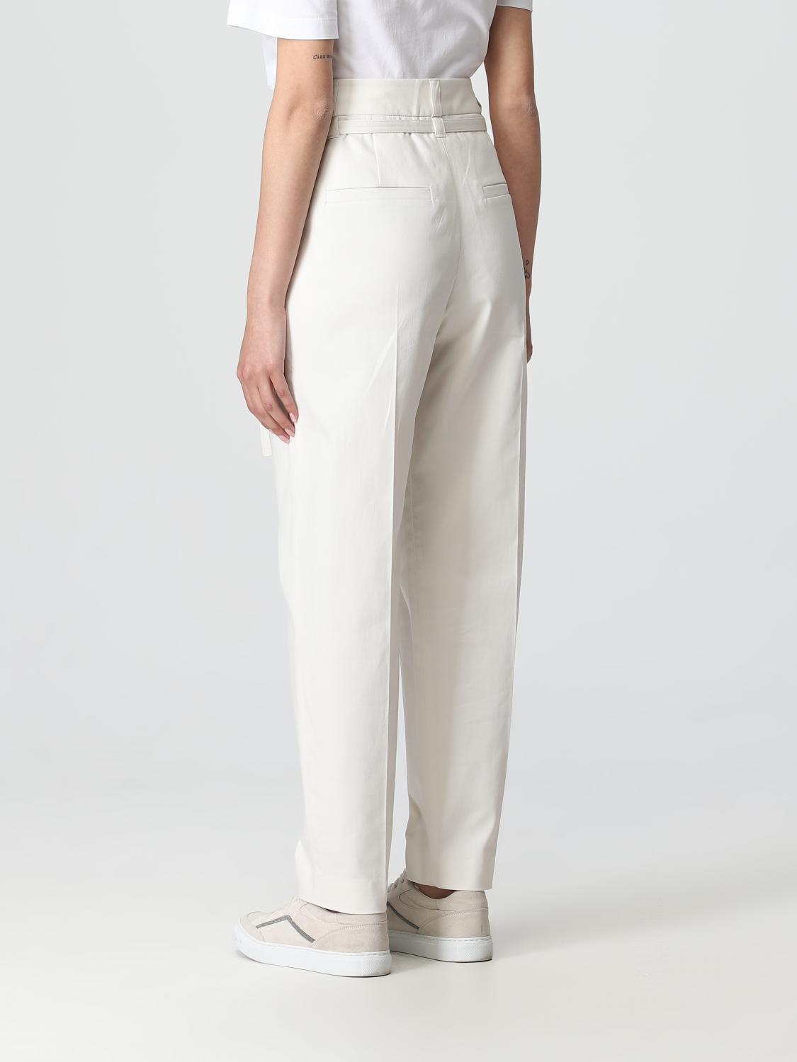 BRUNELLO CUCINELLI WOMEN'S OFF WHITE TAPERED COTTON TROUSERS