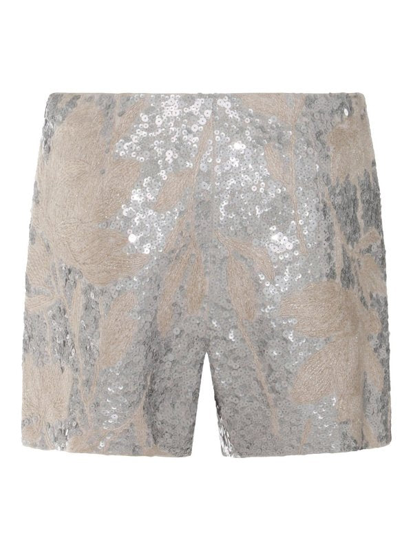 BRUNELLO CUCINELLI WOMEN'S SILVER EMBELLISHED LINEN SHORTS