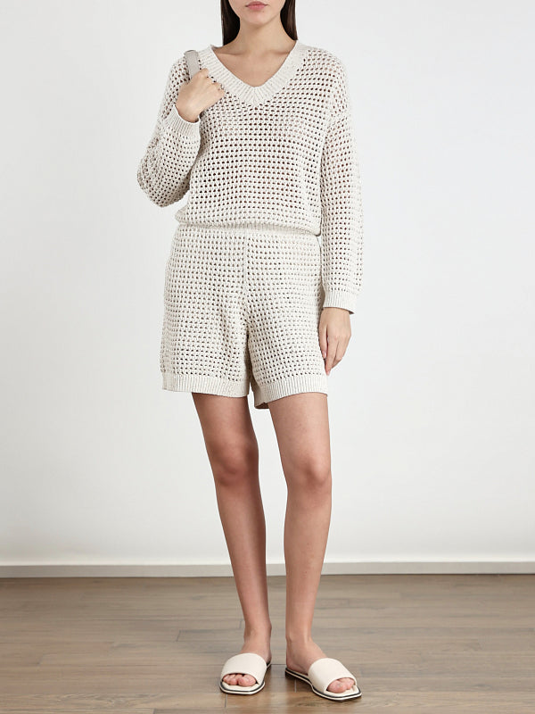BRUNELLO CUCINELLI WOMEN'S OFF WHITE KNIT SHORTS