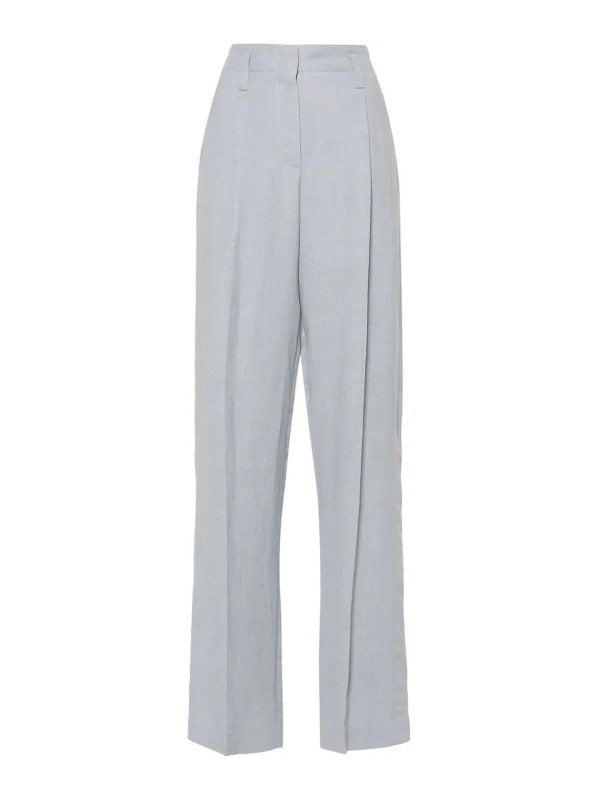 BRUNELLO CUCINELLI WOMEN'S LIGHT BLUE LINEN BLEND TROUSERS