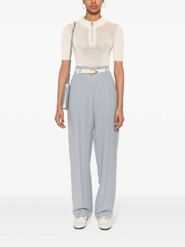 BRUNELLO CUCINELLI WOMEN'S LIGHT BLUE LINEN BLEND TROUSERS