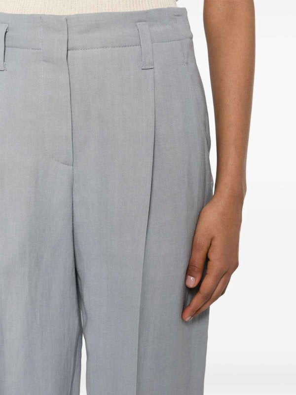 BRUNELLO CUCINELLI WOMEN'S LIGHT BLUE LINEN BLEND TROUSERS